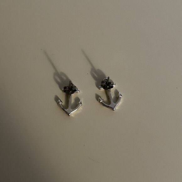 Small Anchor Stud Earrings Silver Tone Nautical Dainty Jewelry Accessory Sailor - Picture 3 of 3
